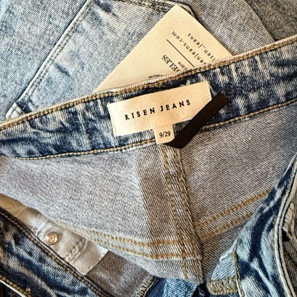 Risen Medium Wash High Waist, Straight-Side Slit Jeans, NWT, Distressed - Picture 7 of 8